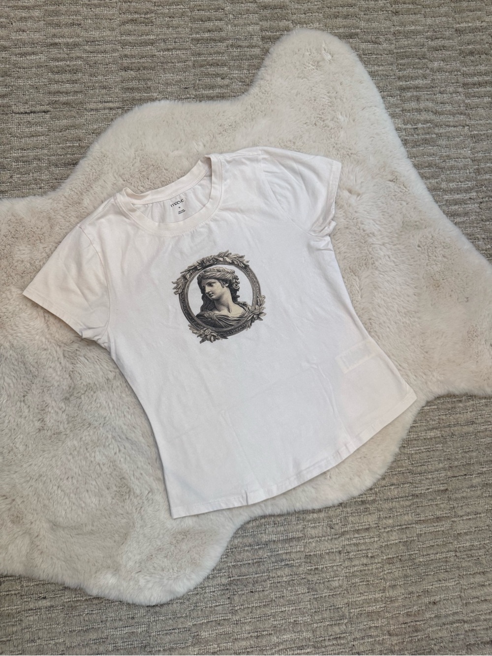 Maeve | Anthropologie White Short Sleeve Tee with Classical Portrait Medallion